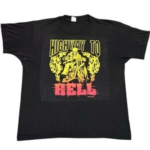 Vintage 80s Highway To Hell Biker T Shirt XL Fruit of the Loom Golden Blend 1989